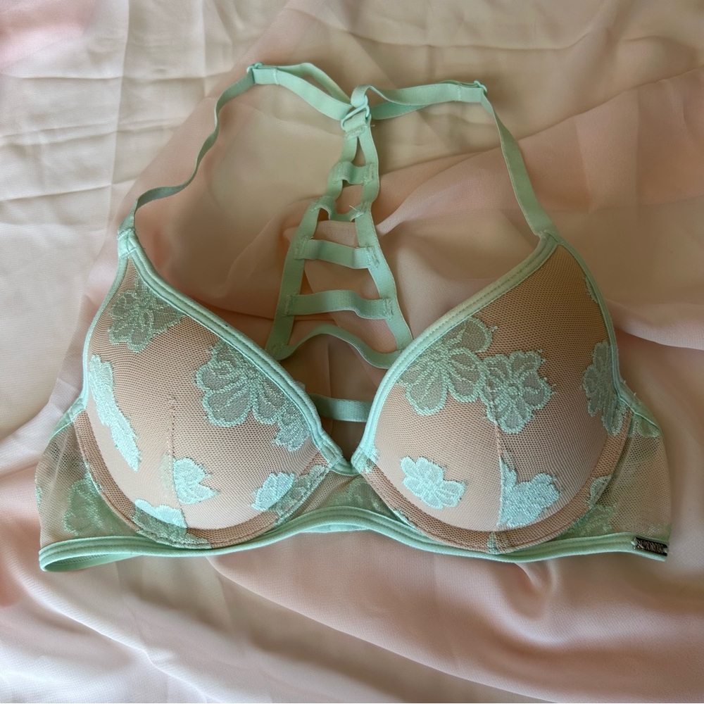 Pink Victoria’s Secret Mint Green & Nude Lightly Lined Legerement Double Bra 32A
